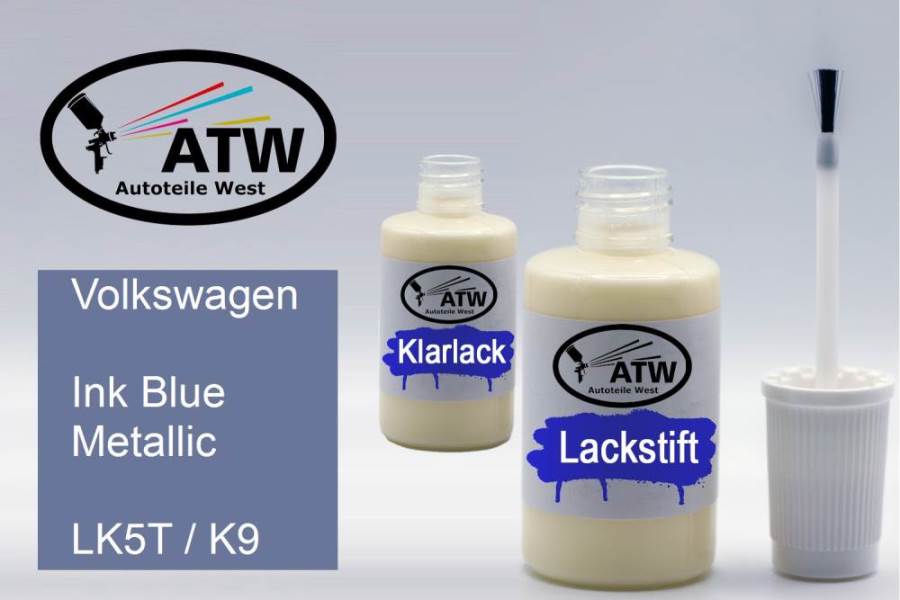 Volkswagen, Ink Blue Metallic, LK5T / K9: 20ml Lackstift + 20ml Klarlack - Set, von ATW Autoteile West.